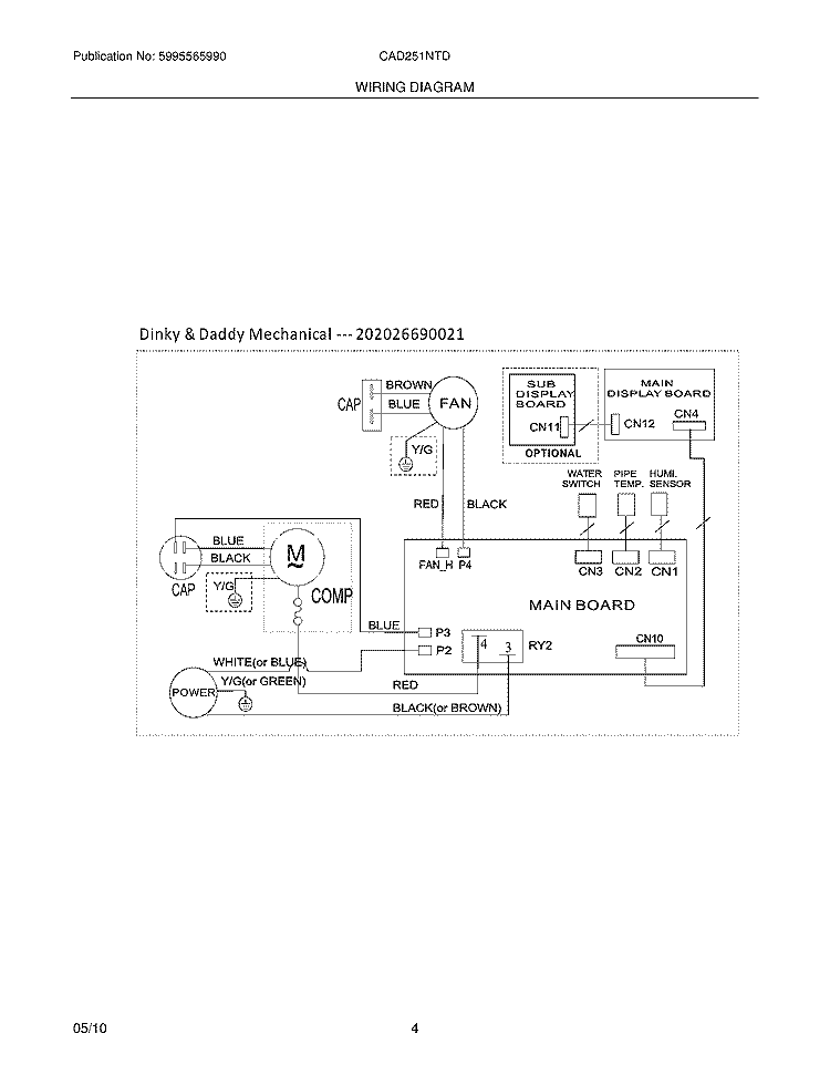 WIRING DIAGRAM Diagram and Parts List for CAD251NTD2  Frigidaire Dehumidifier