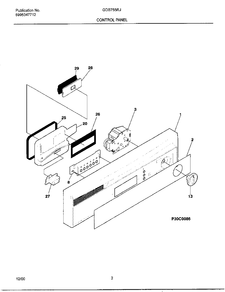 CONTROL PANEL Diagram and Parts List for GDB755RJS0  Gibson Dishwasher
