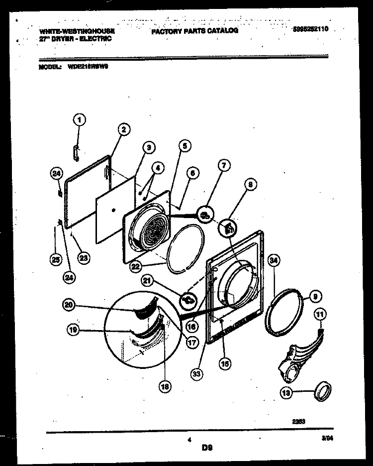 DOOR PARTS Diagram and Parts List for WDE216RBD0  Frigidaire Dryer