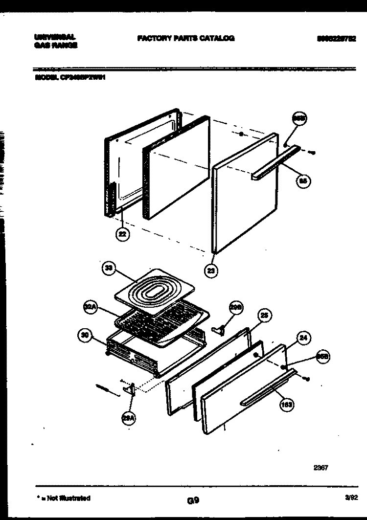 DOOR AND BROILER PARTS Diagram and Parts List for CP240SP2D1  Frigidaire Range