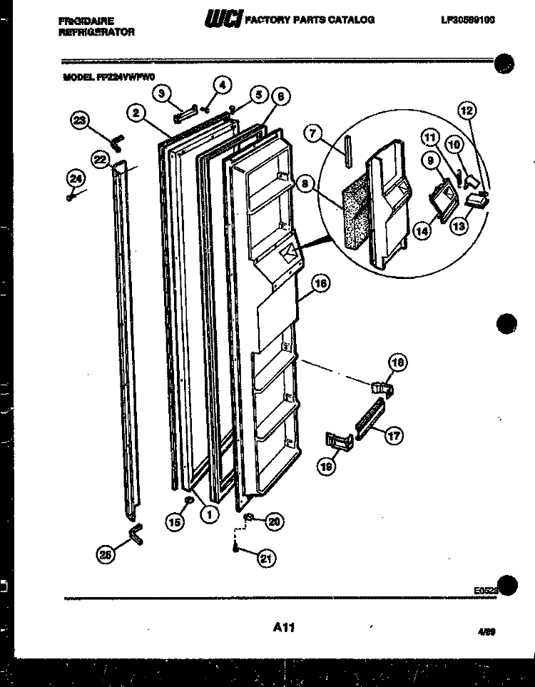 FREEZER DOOR PARTS Diagram and Parts List for FPZ24VWFA0  Frigidaire Refrigerator