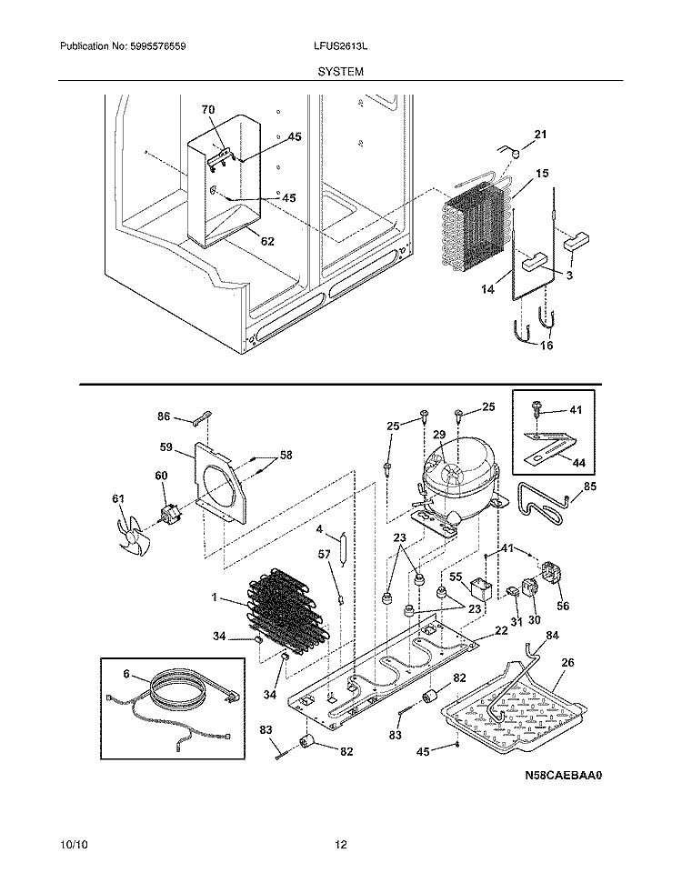 SYSTEM Diagram and Parts List for LFUS2613LP2  Frigidaire Refrigerator