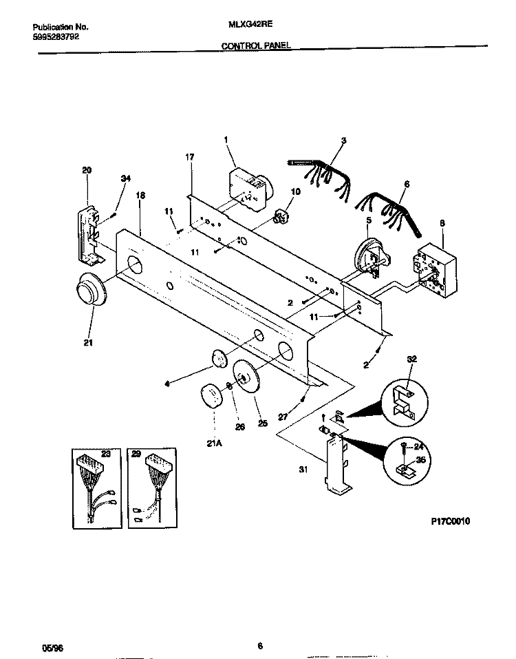 CONTROL PANEL Diagram and Parts List for MLXG42REW0  Frigidaire Washer Dryer Combo