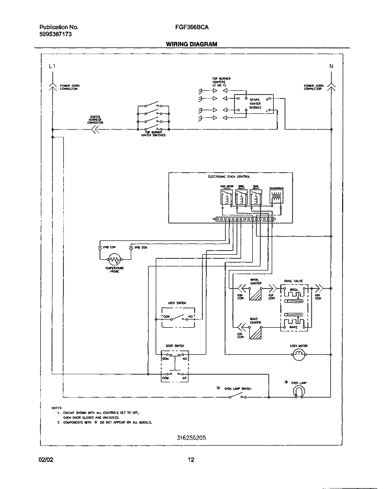 WIRING DIAGRAM Diagram and Parts List for FGF366BCA  Frigidaire Range