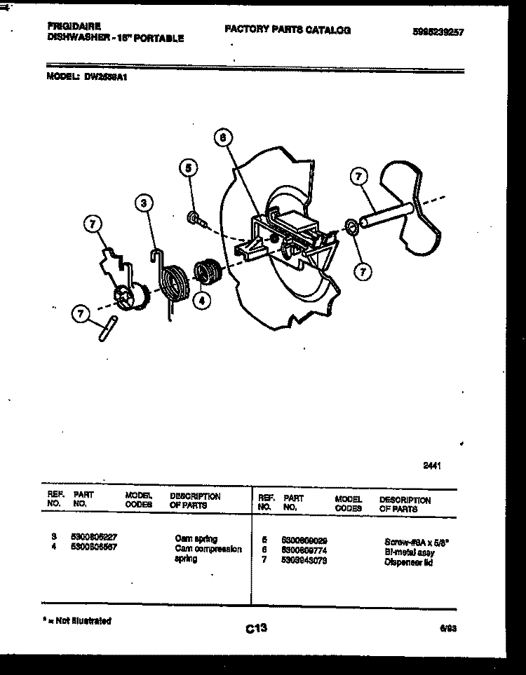 CAM Diagram and Parts List for DW2558A1  Frigidaire Dishwasher