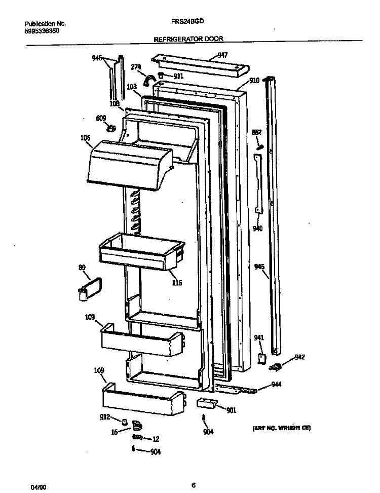 REF DOOR Diagram and Parts List for FRS24BGDW0  Frigidaire Refrigerator