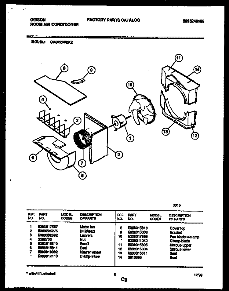 AIR HANDLING PARTS Diagram and Parts List for GAS228P2K2  Gibson Air Conditioner