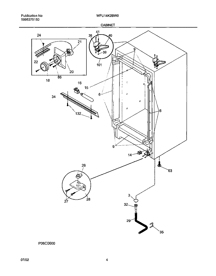CABINET SYSTEM Diagram and Parts List for WFU14K2BW0  Westinghouse Freezer