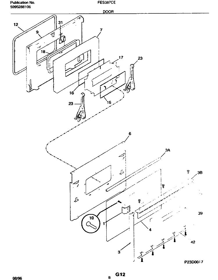 DOOR Diagram and Parts List for FES387CESB  Frigidaire Wall Oven