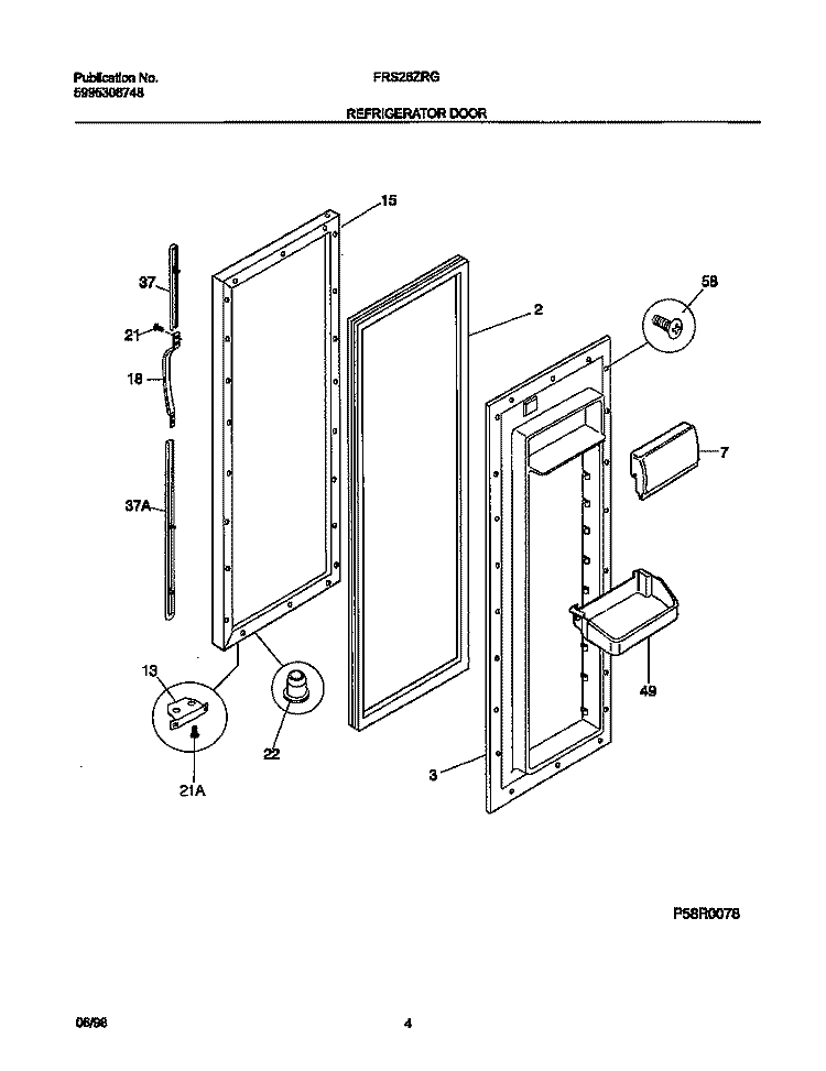 REFRIGERATOR DOOR Diagram and Parts List for FRS26ZRGW0  Frigidaire Refrigerator
