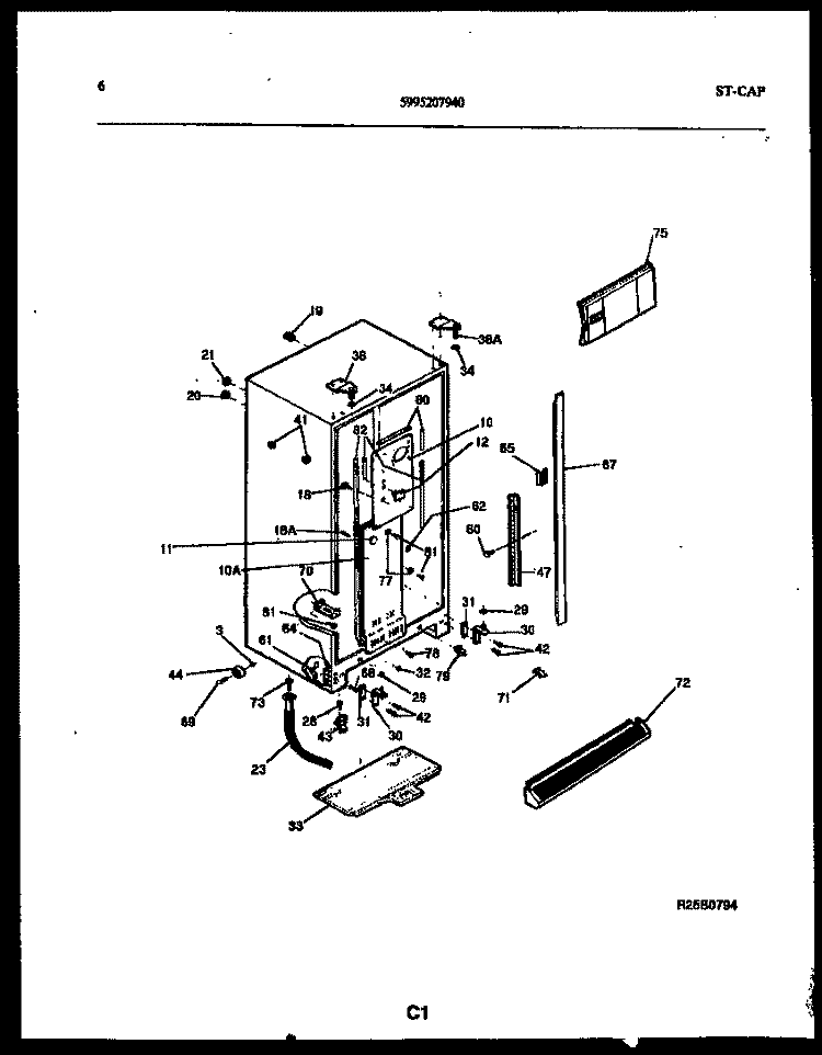 CABINET PARTS Diagram and Parts List for FSK190JN0W  Kelvinator Refrigerator