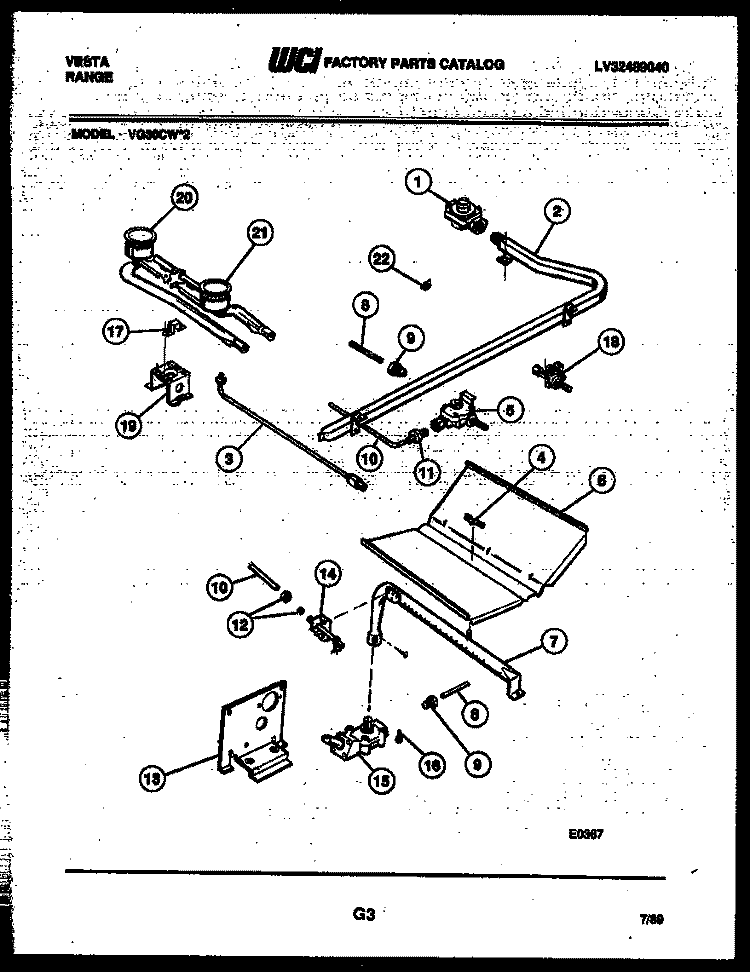 BURNER, MANIFOLD AND GAS CONTROL Diagram and Parts List for VG30CW2  Tappan Range