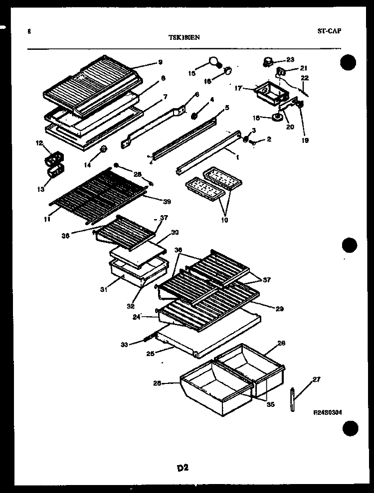 SHELVES AND SUPPORT Diagram and Parts List for TSK180EN4D  Kelvinator Refrigerator