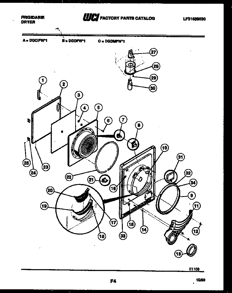 DOOR PARTS Diagram and Parts List for DGCIFW1  Frigidaire Dryer