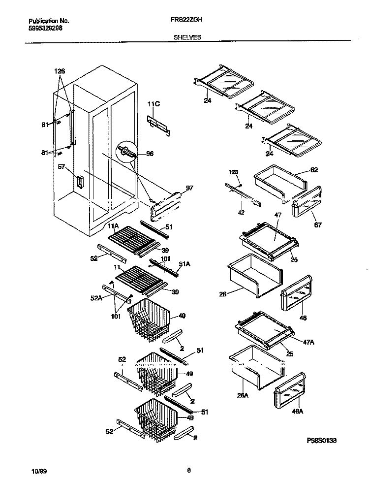 SHELVES Diagram and Parts List for FRS22ZGHD3  Frigidaire Refrigerator