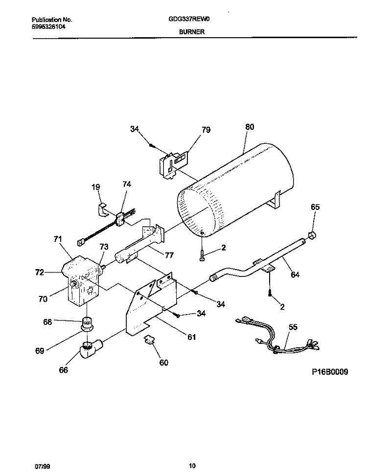 P16B0009 BURNER, VALVE Diagram and Parts List for GDG337REW0  Gibson Dryer