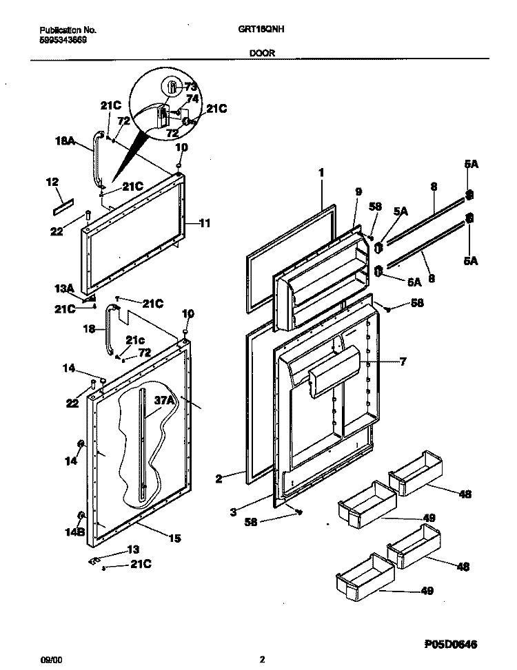 DOOR Diagram and Parts List for GRT18QNHW2  Gibson Refrigerator