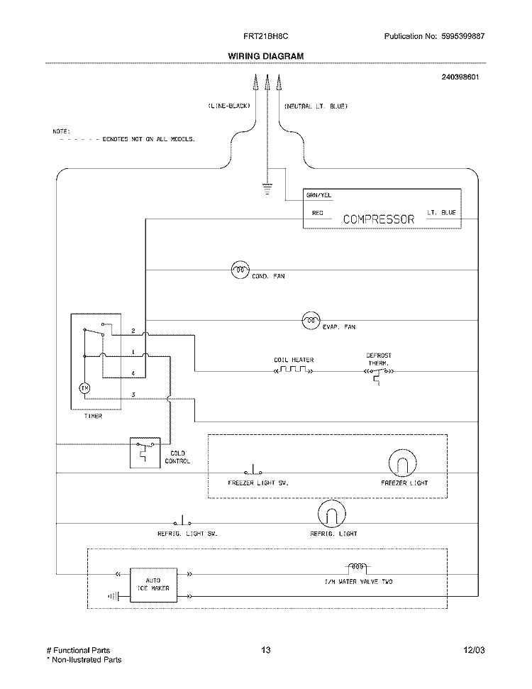 WIRING DIAGRAM Diagram and Parts List for FRT21BH8CQ1  Frigidaire Refrigerator