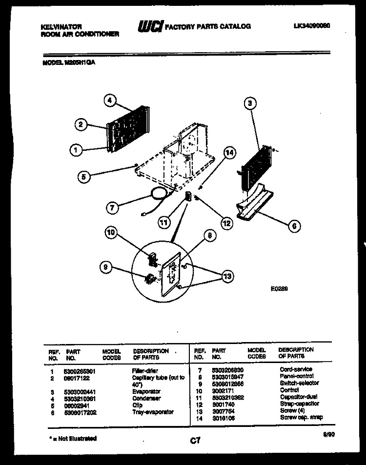 ELECTRICAL PARTS Diagram and Parts List for M205H1QA  Kelvinator Air Conditioner