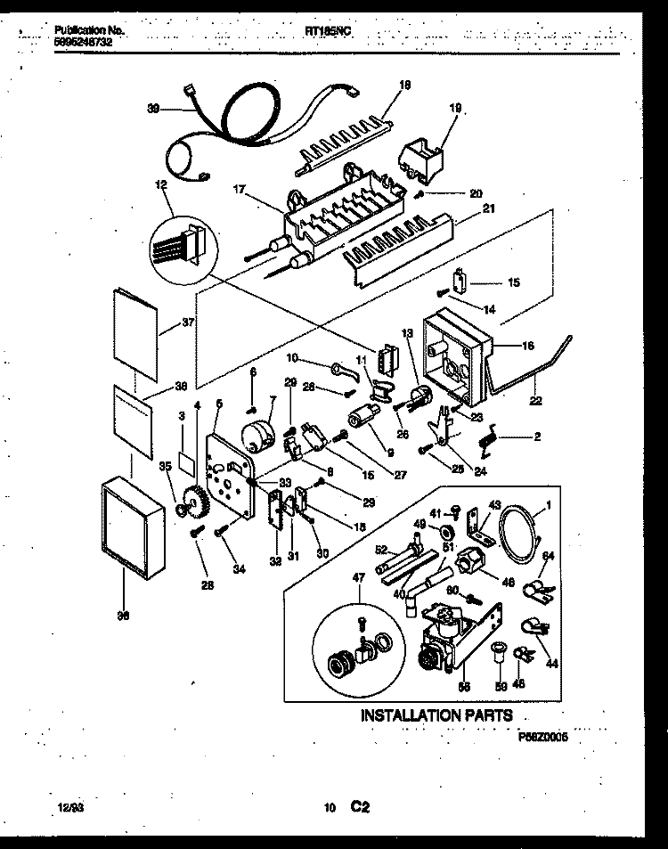 ICE MAKER AND INSTALLATION PARTS Diagram and Parts List for RT185NCD2  Frigidaire Refrigerator