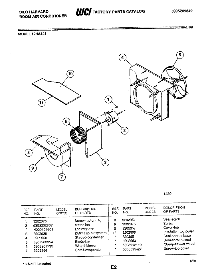 MOTOR / FAN Diagram and Parts List for 12HA121  Frigidaire Air Conditioner