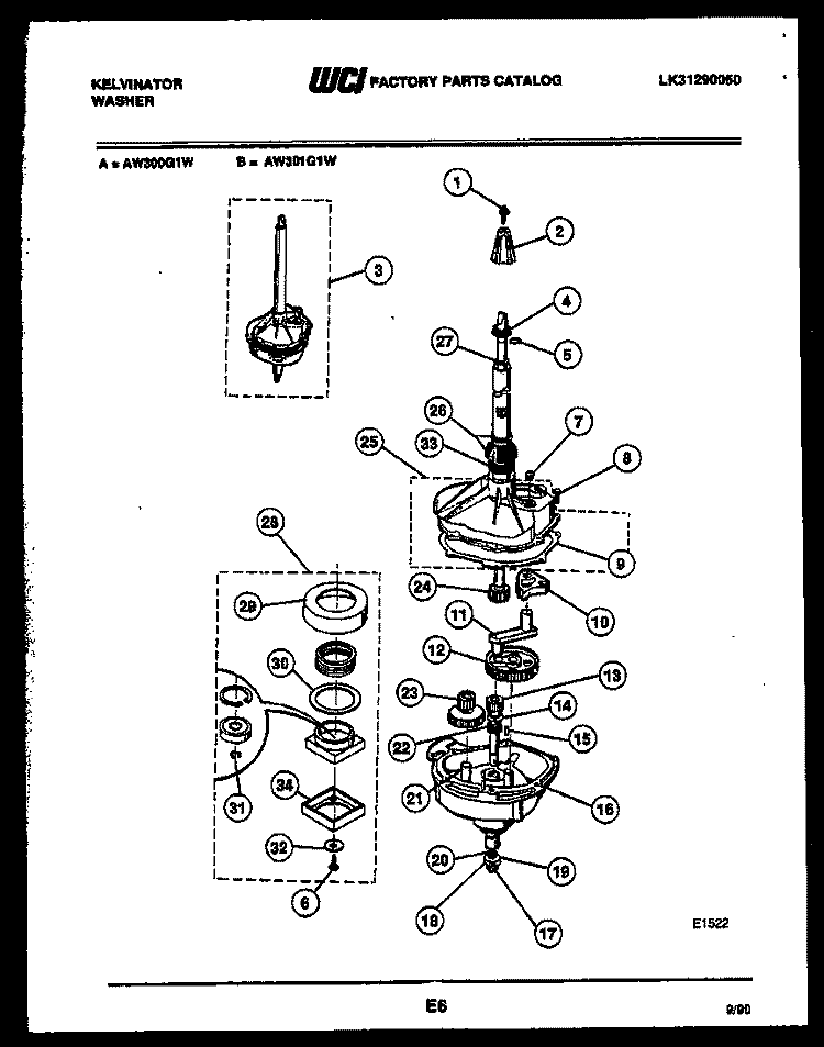TRANSMISSION PARTS Diagram and Parts List for AW300G1D  Kelvinator Washer