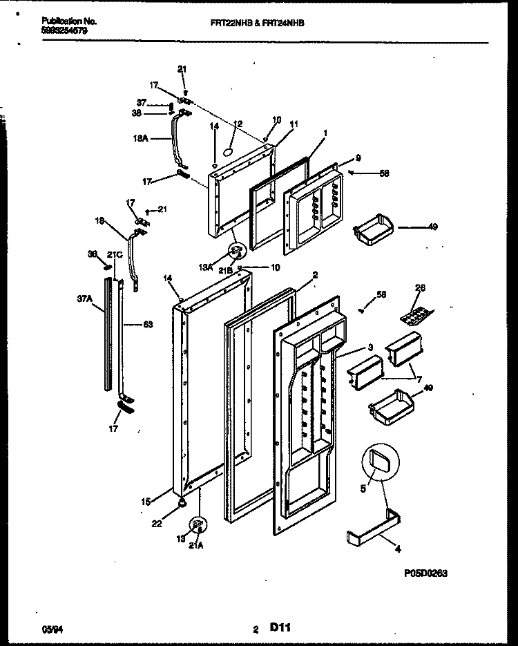 FREEZER DOOR PARTS Diagram and Parts List for FRT22NHBW0  Frigidaire Refrigerator