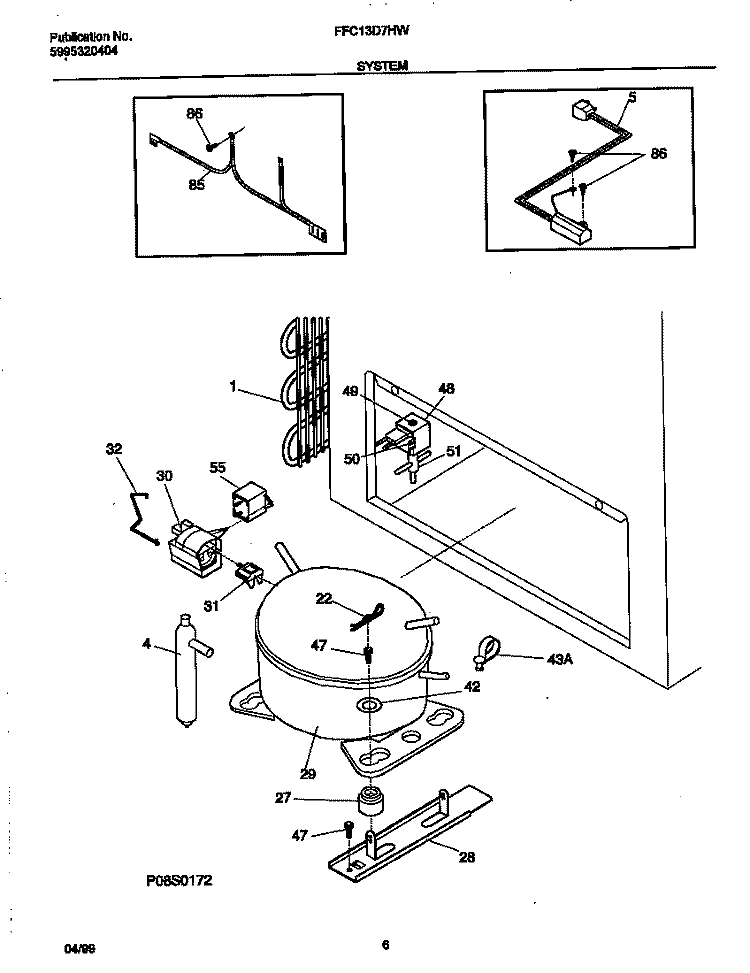 SYSTEM Diagram and Parts List for FFC13D7HW0  Frigidaire Freezer