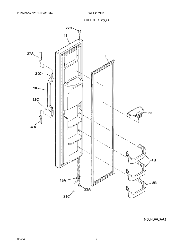 FREEZER DOOR Diagram and Parts List for WRS23W0AWB  Westinghouse Refrigerator
