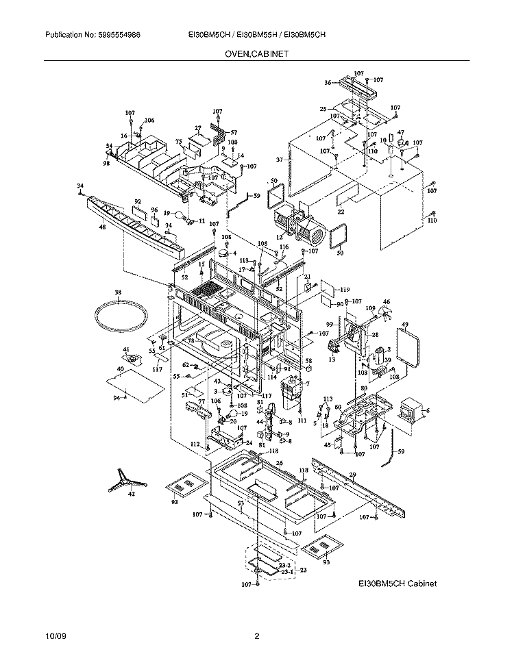OVEN CABINET Diagram and Parts List for EI30BM5CHZB  Electrolux Microwave