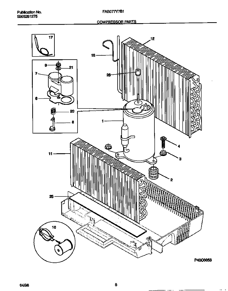 COMPRESSOR PARTS Diagram and Parts List for FAB077Y7B1  Frigidaire Air Conditioner