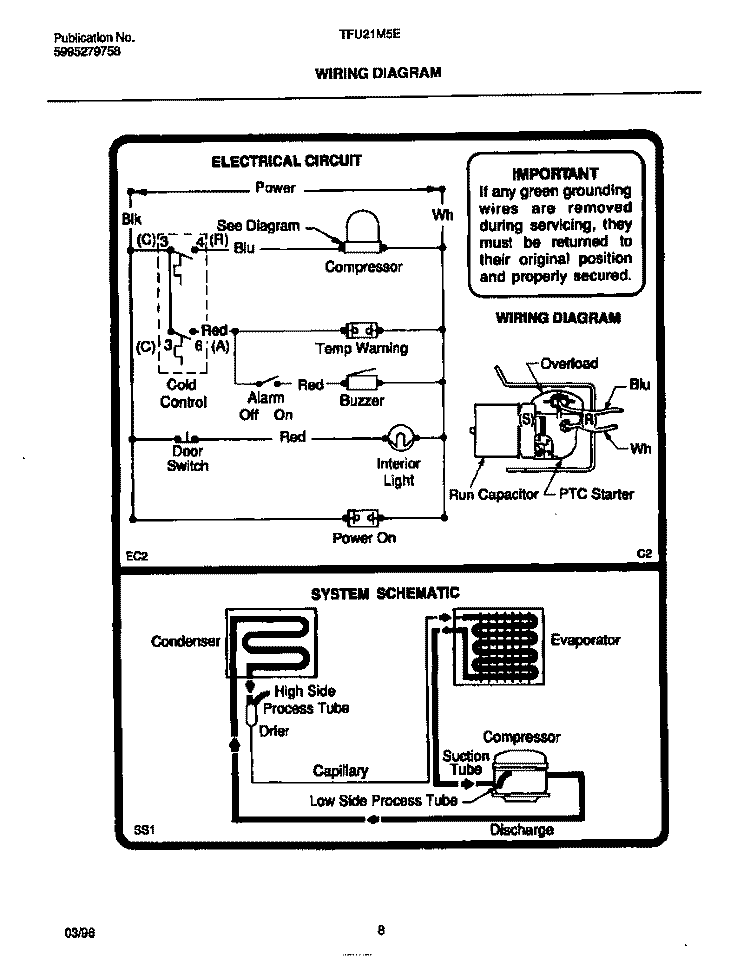 WIRING DIAGRAM Diagram and Parts List for TFU21M5EW0  Tappan Freezer