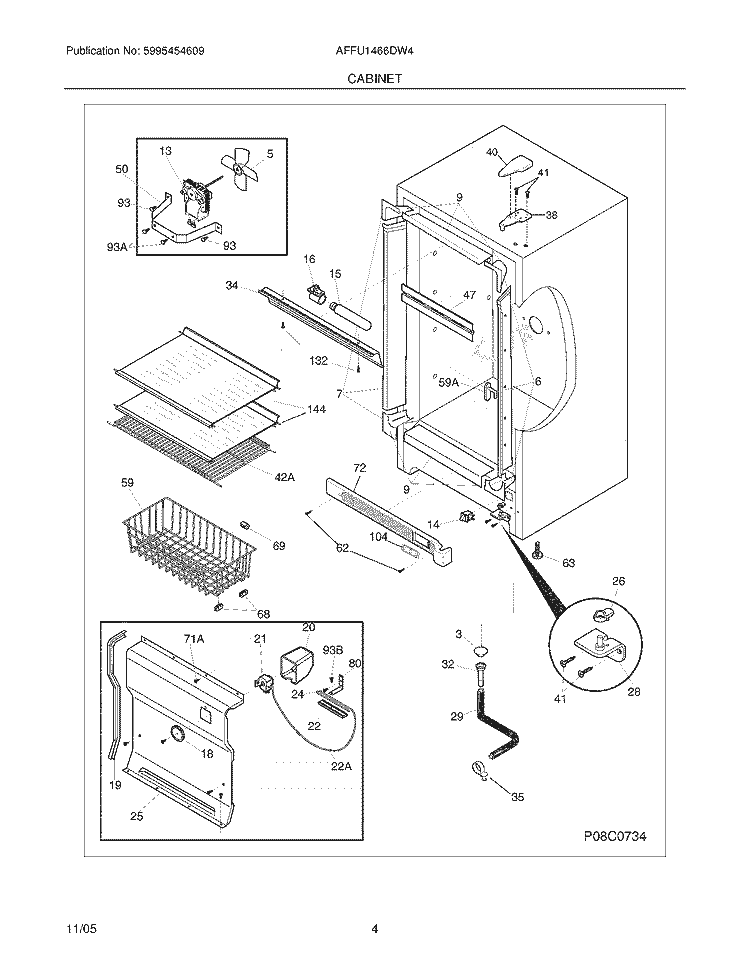 CABINET Diagram and Parts List for AFFU1466DW4  Frigidaire Freezer