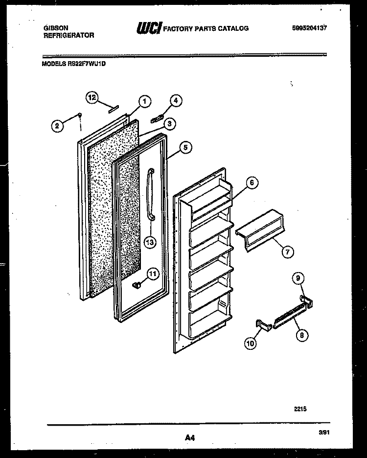 REFRIGERATOR DOOR PARTS Diagram and Parts List for RS22F7WU1D  Gibson Refrigerator