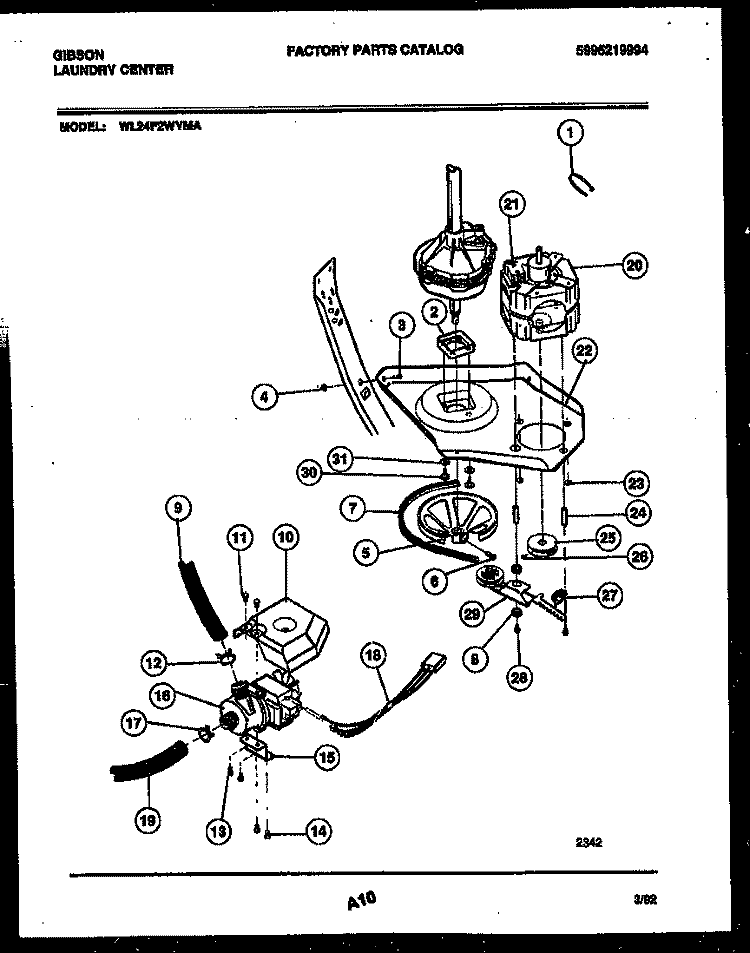 MOTOR AND IDLER ARM CLUTCH Diagram and Parts List for WL24F2WYMA  Gibson Washer
