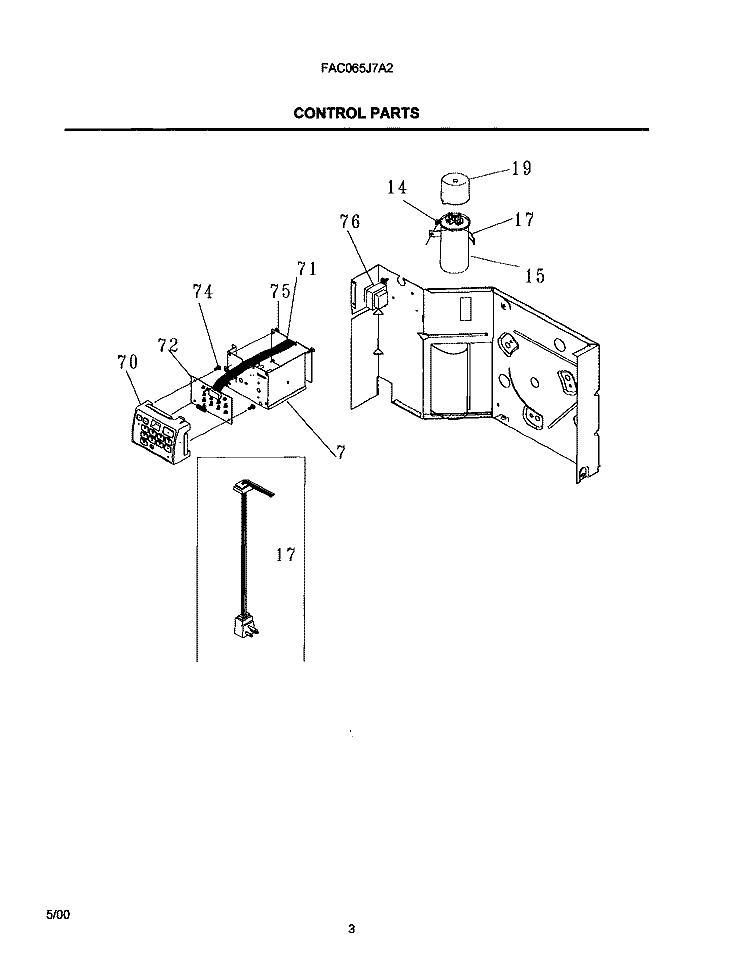 CONTROL PARTS Diagram and Parts List for FAC065J7A2  Frigidaire Air Conditioner