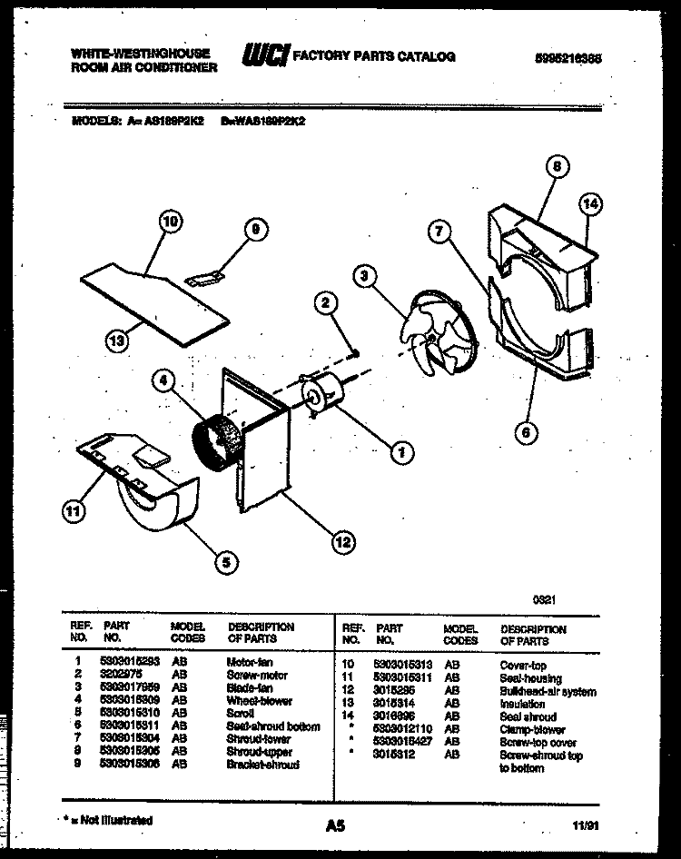 AIR HANDLING PARTS Diagram and Parts List for AS189P2K2  Frigidaire Air Conditioner