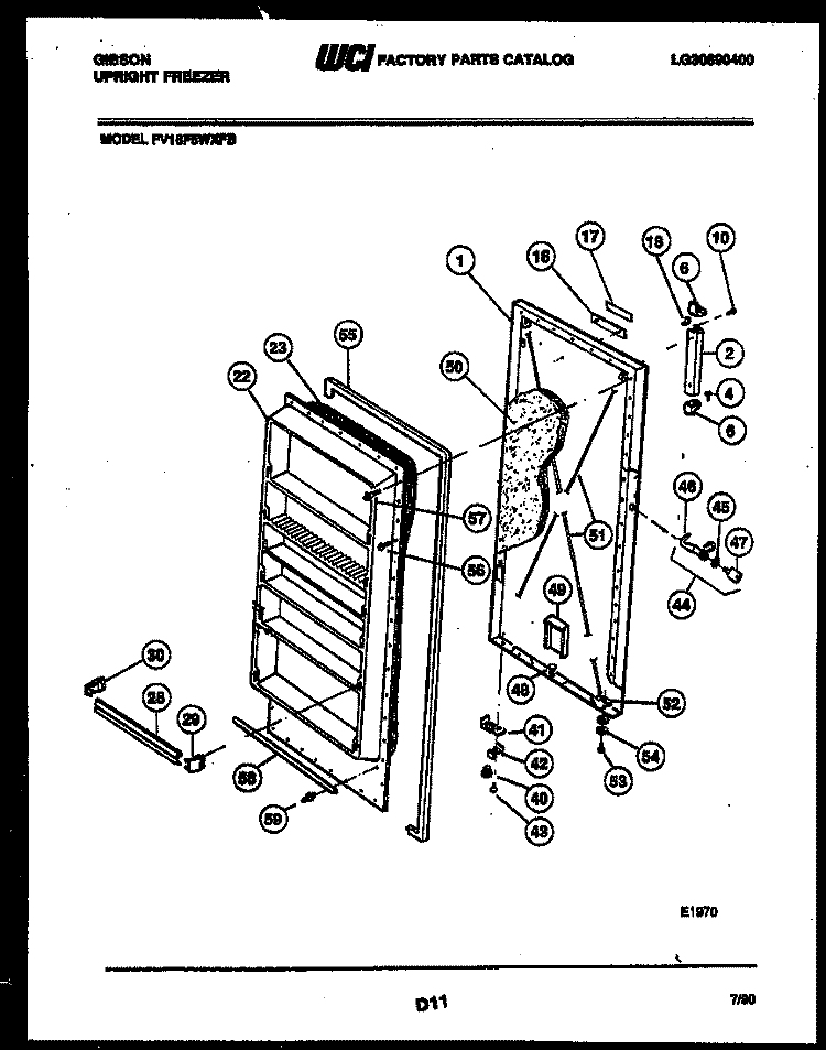 DOOR PARTS Diagram and Parts List for FV16F5WXFB  Gibson Freezer