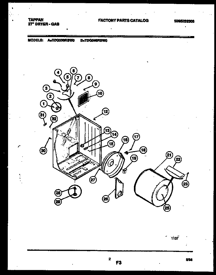 CABINET AND COMPONENT PARTS Diagram and Parts List for TDG546RBW0  Tappan Dryer