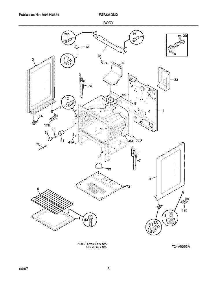 BODY Diagram and Parts List for FGF328GMD  Frigidaire Range