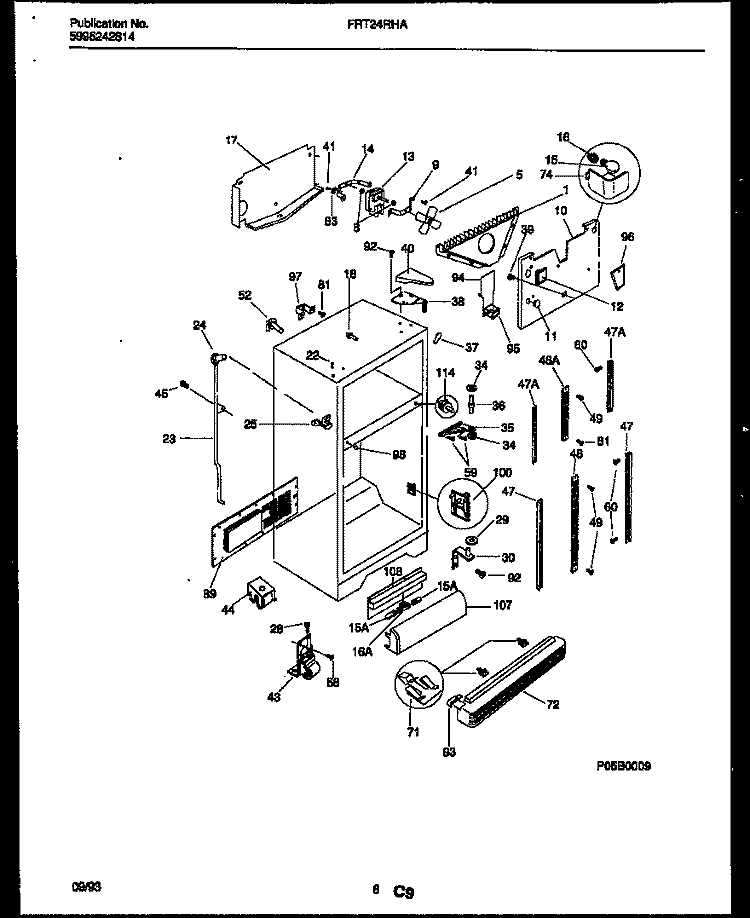 CABINET PARTS Diagram and Parts List for FRT24RHAD0  Frigidaire Refrigerator