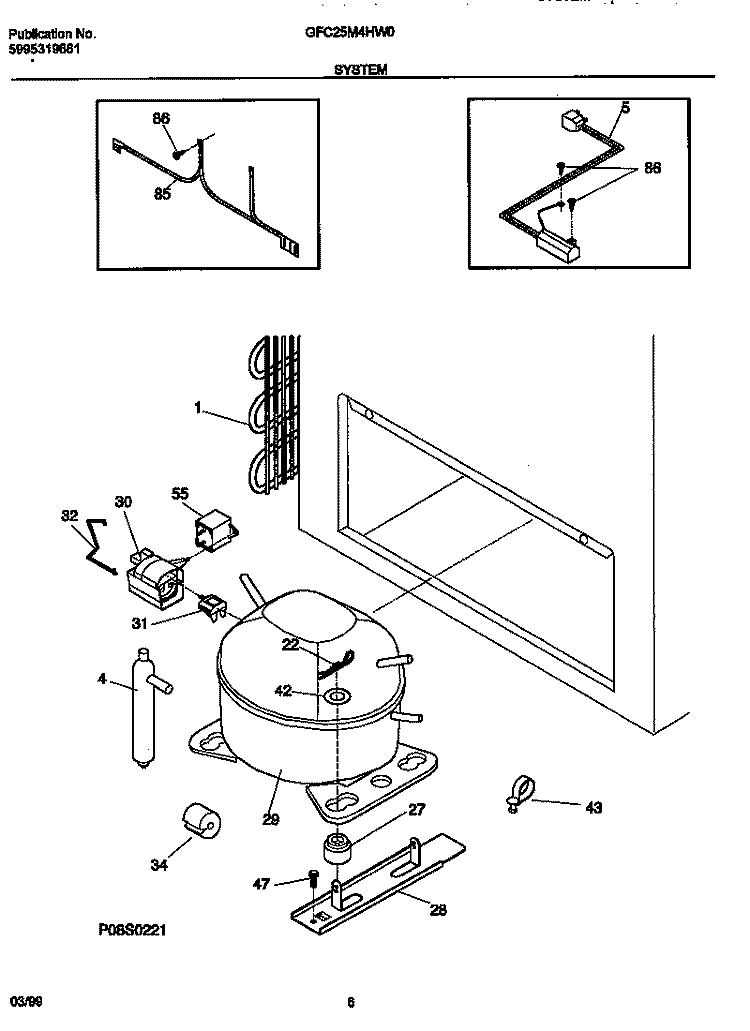 SYSTEM Diagram and Parts List for GFC25M4HW0  Gibson Freezer