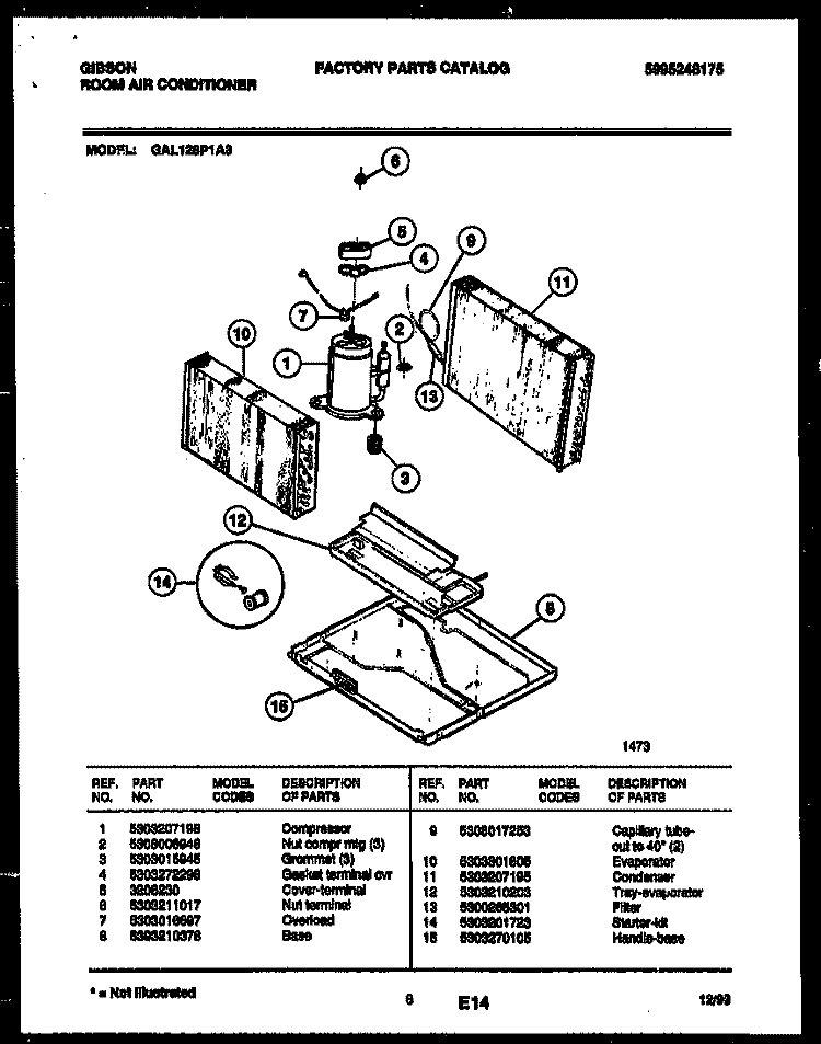 SYSTEM PARTS Diagram and Parts List for GAL128P1A3  Gibson Air Conditioner