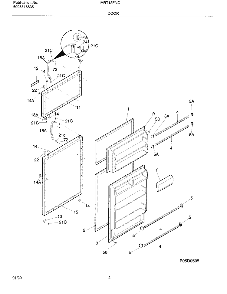 DOOR Diagram and Parts List for MRT15FNGD5  Frigidaire Refrigerator