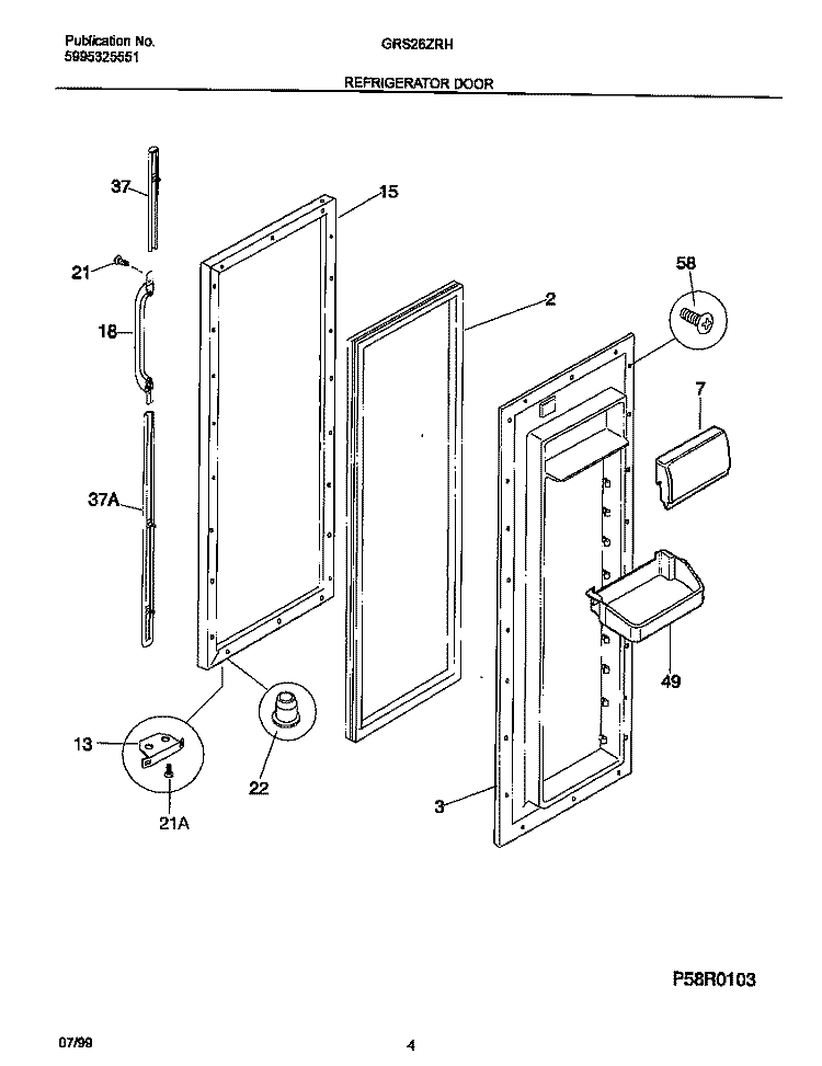 REFRIGERATOR DOOR Diagram and Parts List for GRS26ZRHW1  Gibson Refrigerator