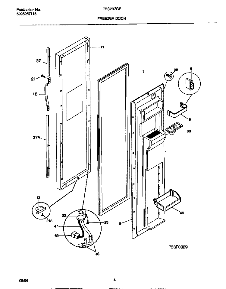 FREEZER DOOR Diagram and Parts List for FRS28ZGED1  Frigidaire Refrigerator