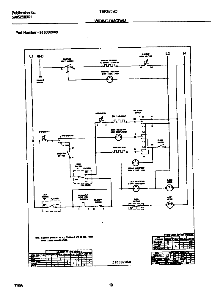 WIRING DIAGRAM Diagram and Parts List for TEF350SCDD  Tappan Range