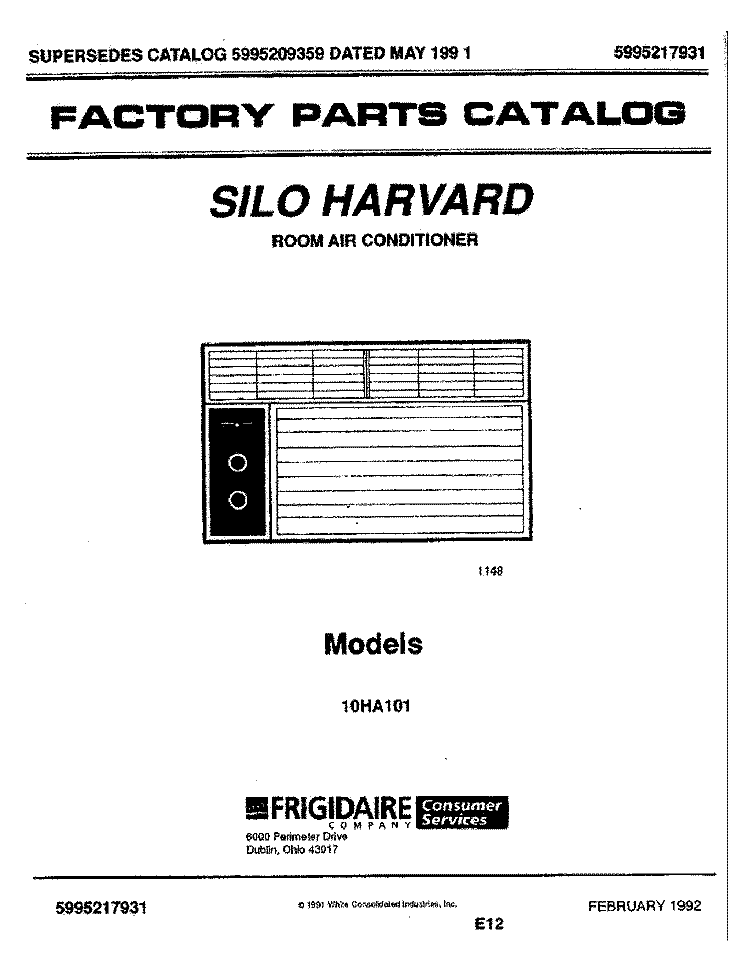 COVER Diagram and Parts List for 10HA101  Frigidaire Air Conditioner