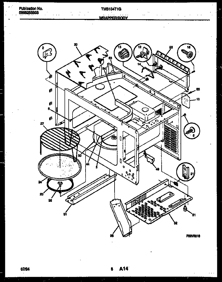 WRAPPER AND BODY PARTS Diagram and Parts List for TMS134T1G  Tappan Microwave