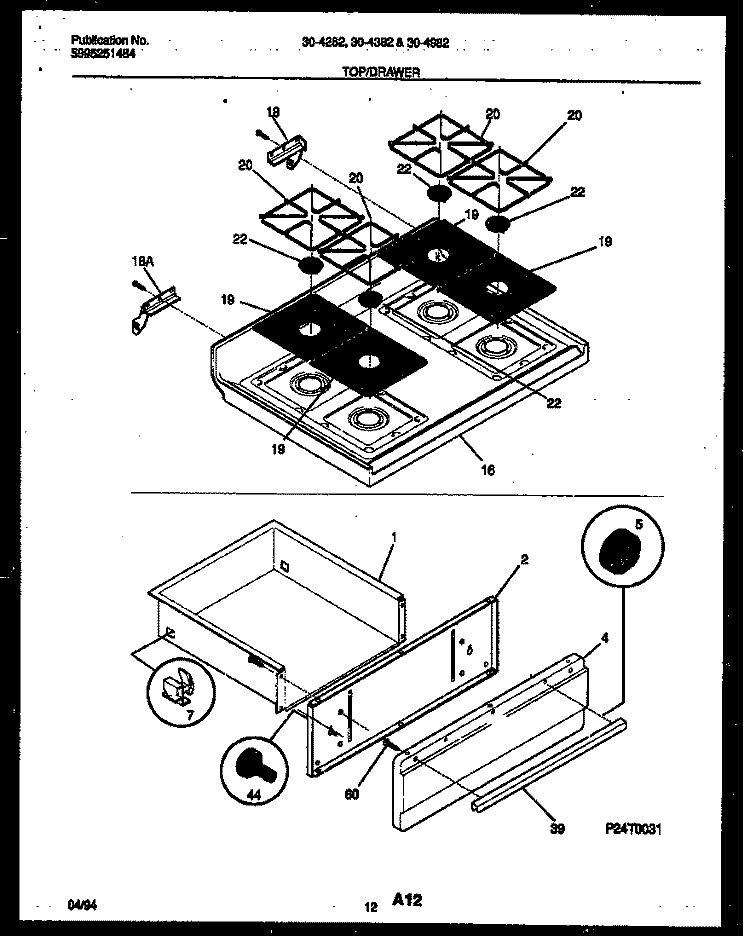 COOKTOP AND DRAWER PARTS Diagram and Parts List for 30-4382-23-02  Tappan Range